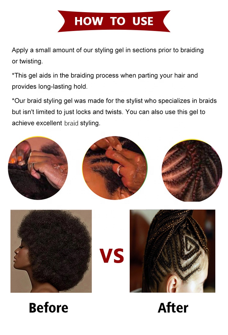 Professional Salon Fast Dry Braiding Gel Twists Braids Wave Edge Gel Extra Hold Cornrow Loc 56oz Braid Gel
