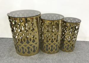 China Three Piece Hollow 40cm Gold Plated Coffee Table wholesale