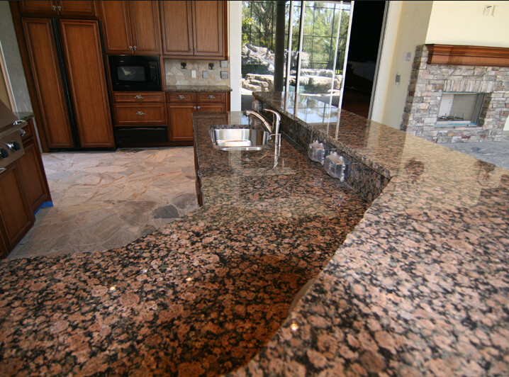 Brown Color Flamed Granite Stone Slab Good Compressive Strength