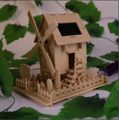 Promotion 3D Wooden Puzzle Solar Toy Powered Solar DIY Wooden Toy House Model Wood Craft Assembly