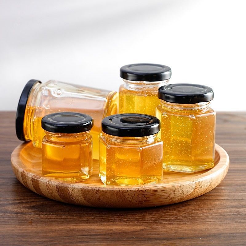 Custom Color Glass Hexagonal Jar For Cream Honey 45ml 180ml 500ml 700ml