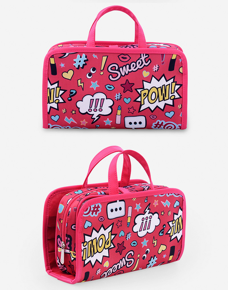Pink Cute Full Cartoon Pattern Polyester Cosmetic Toiletry Bag