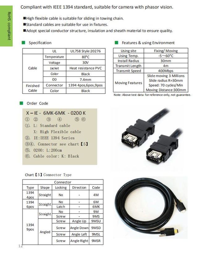 Flexible IEEE 1394b Cable , IEEE 1394a Firewire Cable For Factory Automation