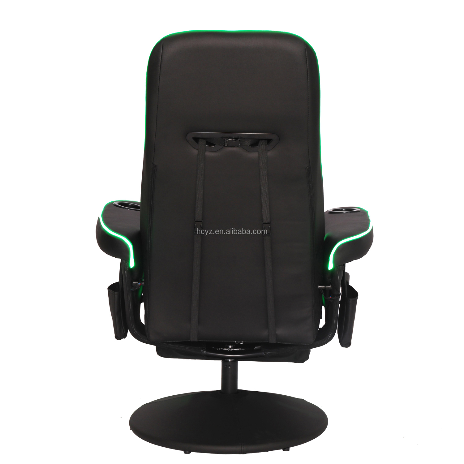 Luxury Black/Blue Racing Style Gaming Sofa with Cup Holder LED Lighting and Footrest