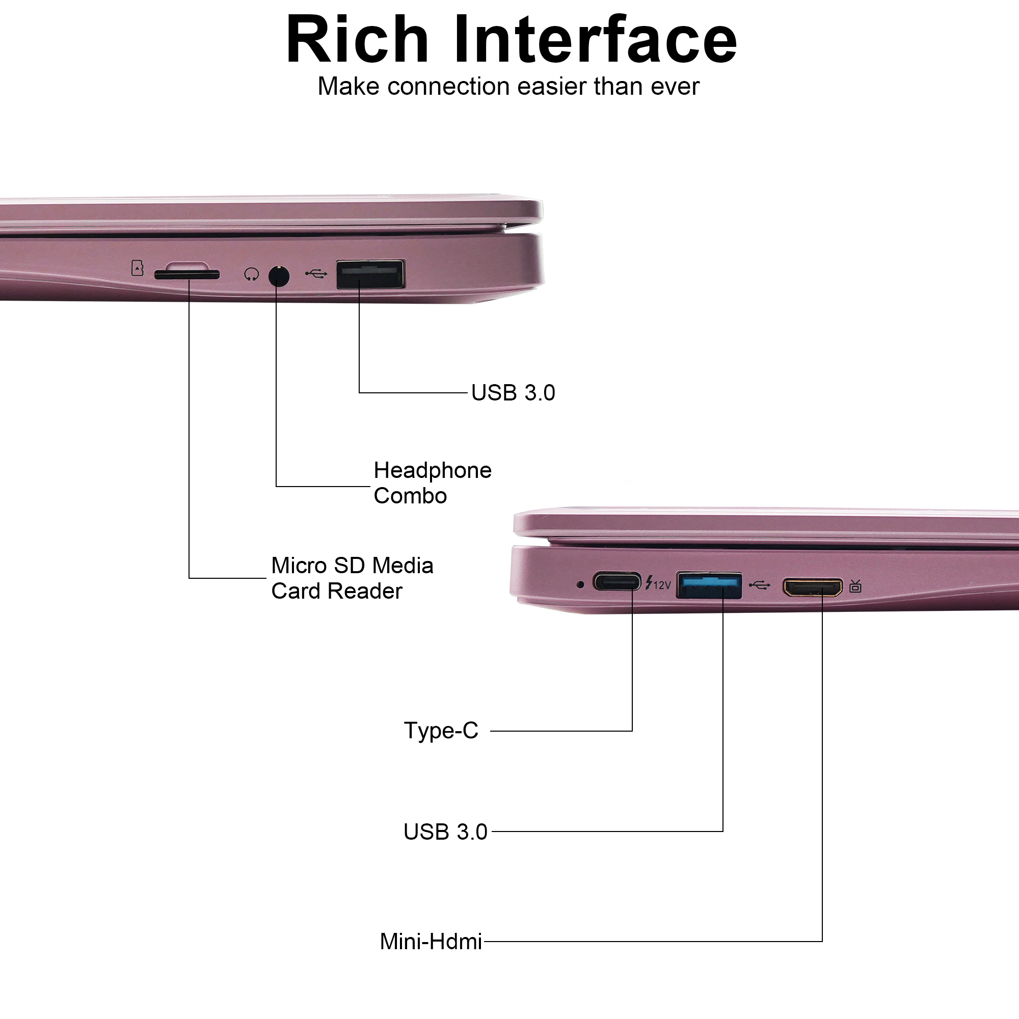 Slim Laptop 10.1 Inch IPS Panel Dual Core Intel 8GB DDR4 SSD English Keyboard Windows OS Students Business made of ABS material