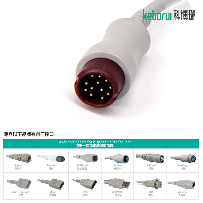 PVC Copper 3.2m TPU Mindray IBP Cable For Abbott Transducer