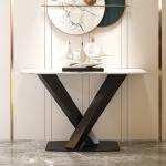 Antique White Marble Top Console Table Restaurant Use Narrow Entryway Table