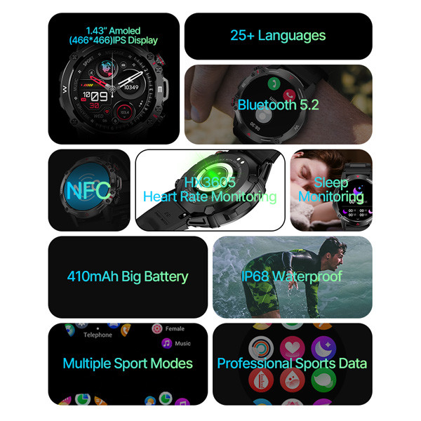 49mm Android Rugged Outdoor Smartwatch BT5.2 With Heart Rate