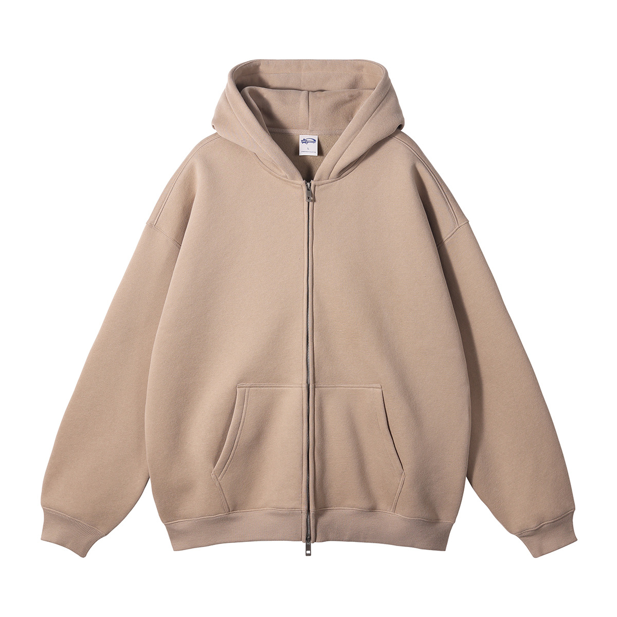 Autumn Winter Suede 350G Double Head Zipper Hoodie Cardigan Zip Neck Collar Sweatshirt