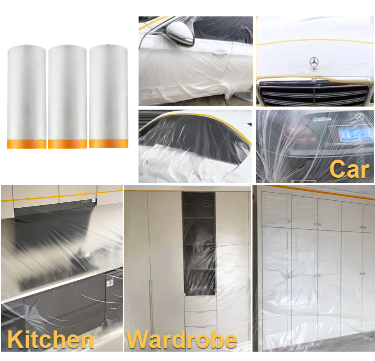 16m Length Stretch Film For High Temperature Outdoor Auto Paint Refinish Masking Paper