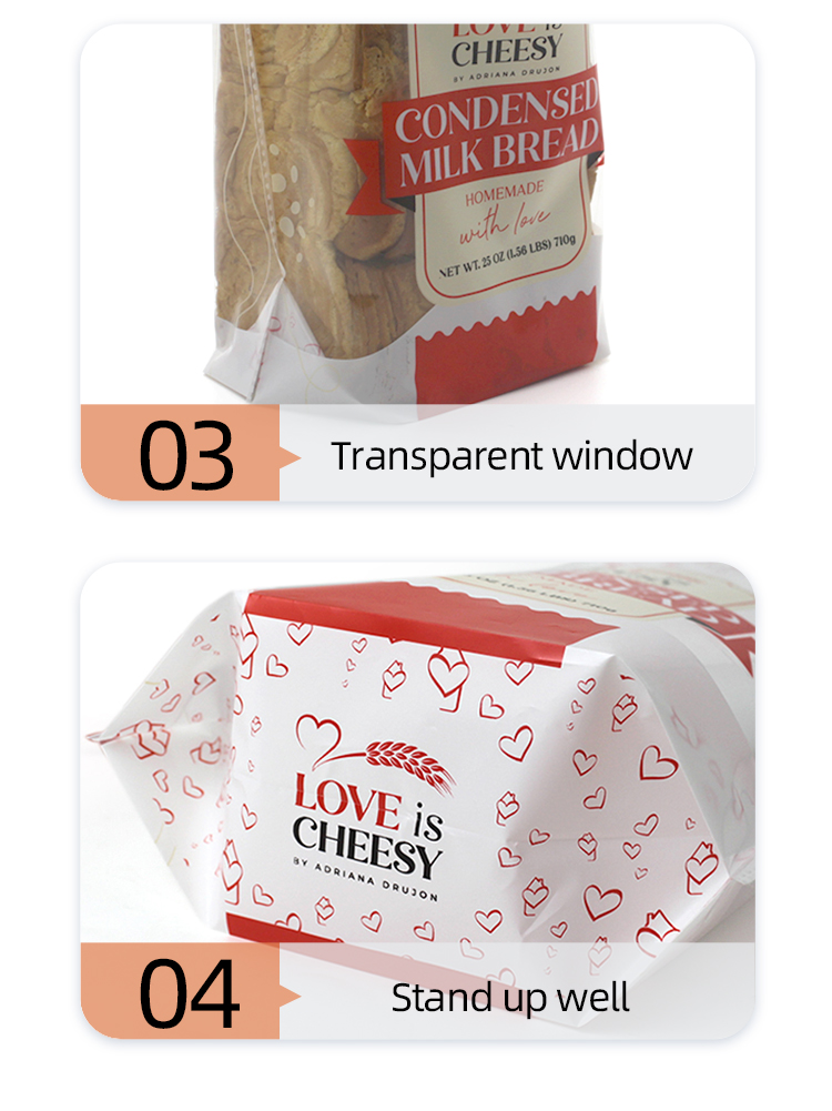 Gravure VMPET Kraft Bread Bags With Window 500g Stand Up Poly Bags With Visual Window