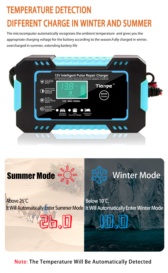 12V 24V AGM GEL Battery Intelligent Pulse Repair Charger Portable
