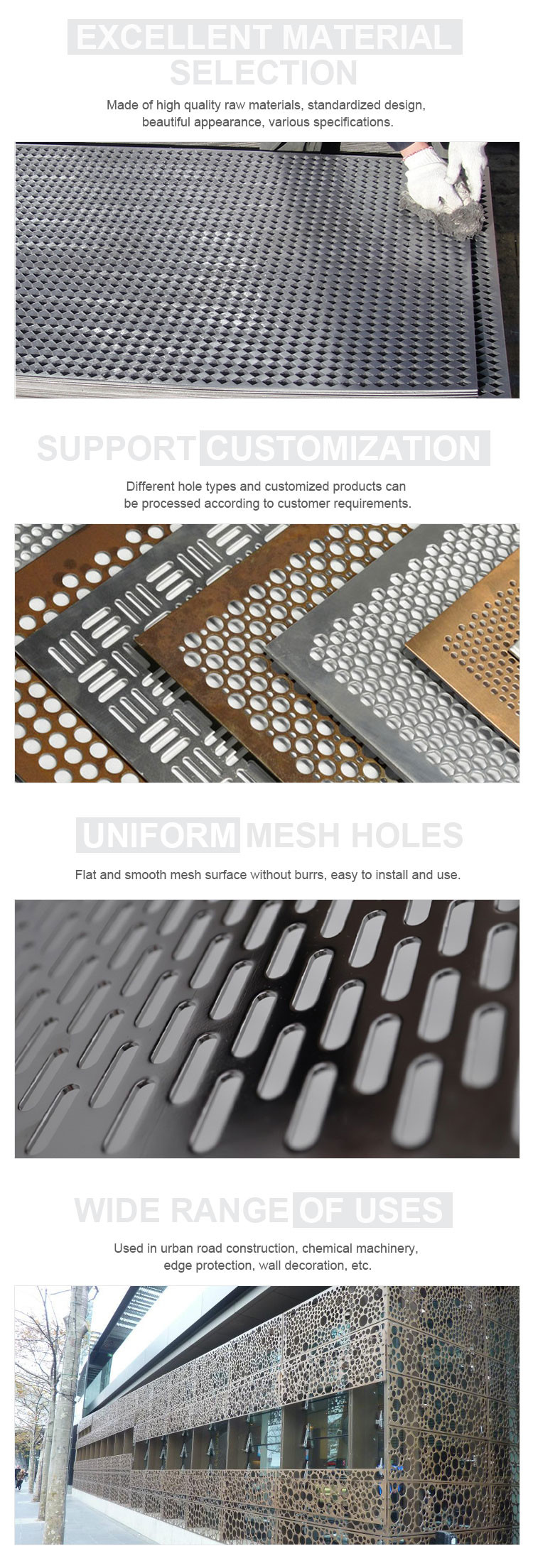 Perforated Stainless Steel Mesh Metal With Various Coatings Hole Diameters 0.5mm-20mm