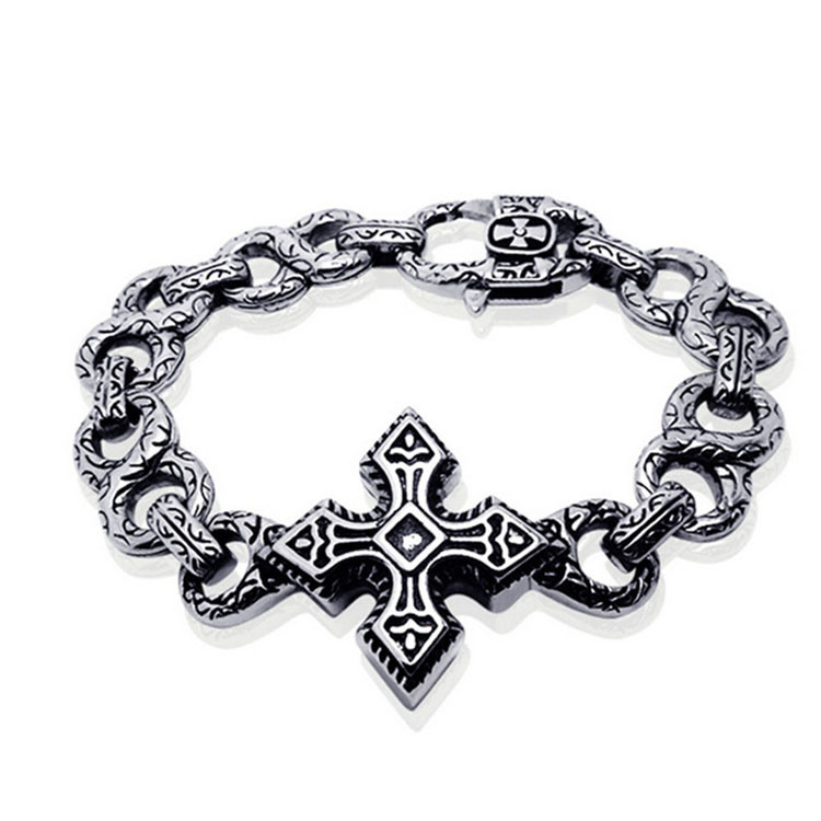 Men's Vintage Silver Plated 316l Titanium Stainless Steel Chain Cross Bracelet (JCE147)