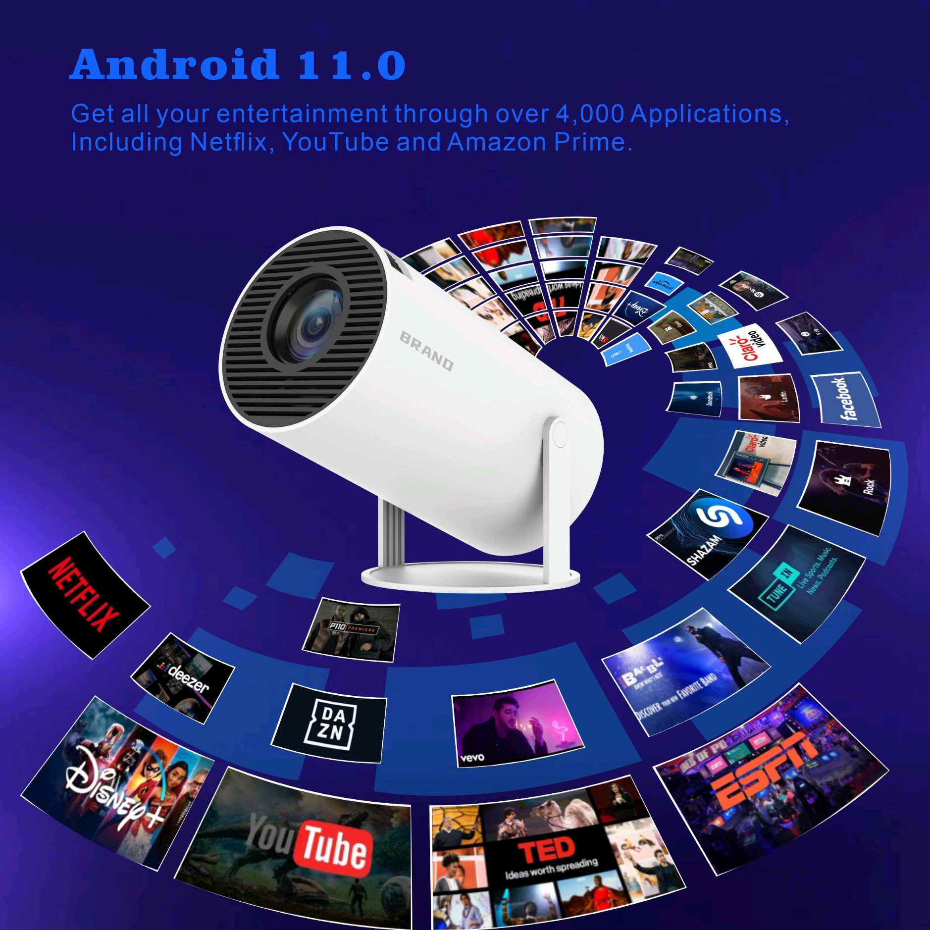 8G ROM Storage 4K HD Projector with Quad-core ARM Cortex-A53 CPU and Mali-G31 GPU