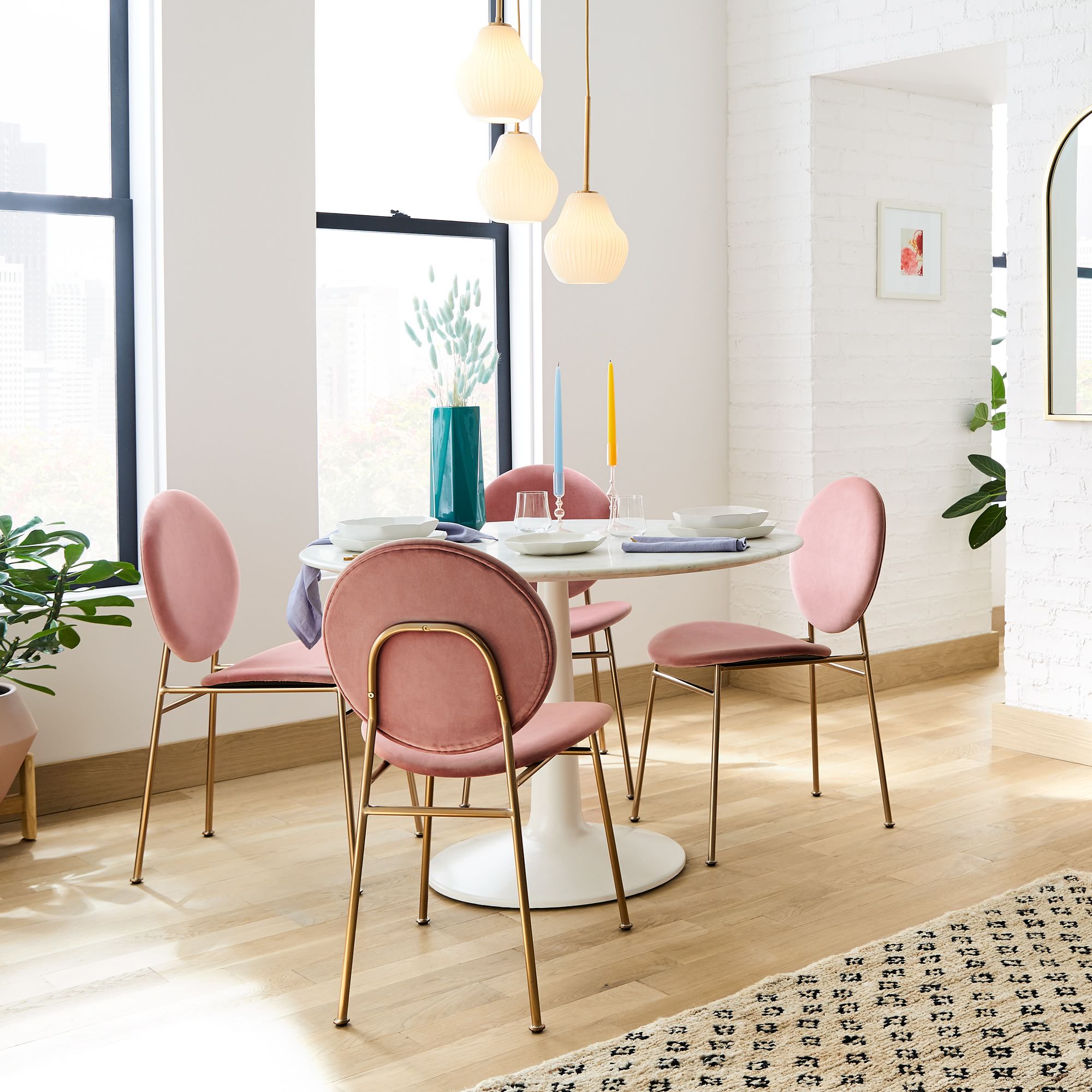 Turquoise Velvet Chairs Dining Round Dinette Sets With Gold Steel Legs