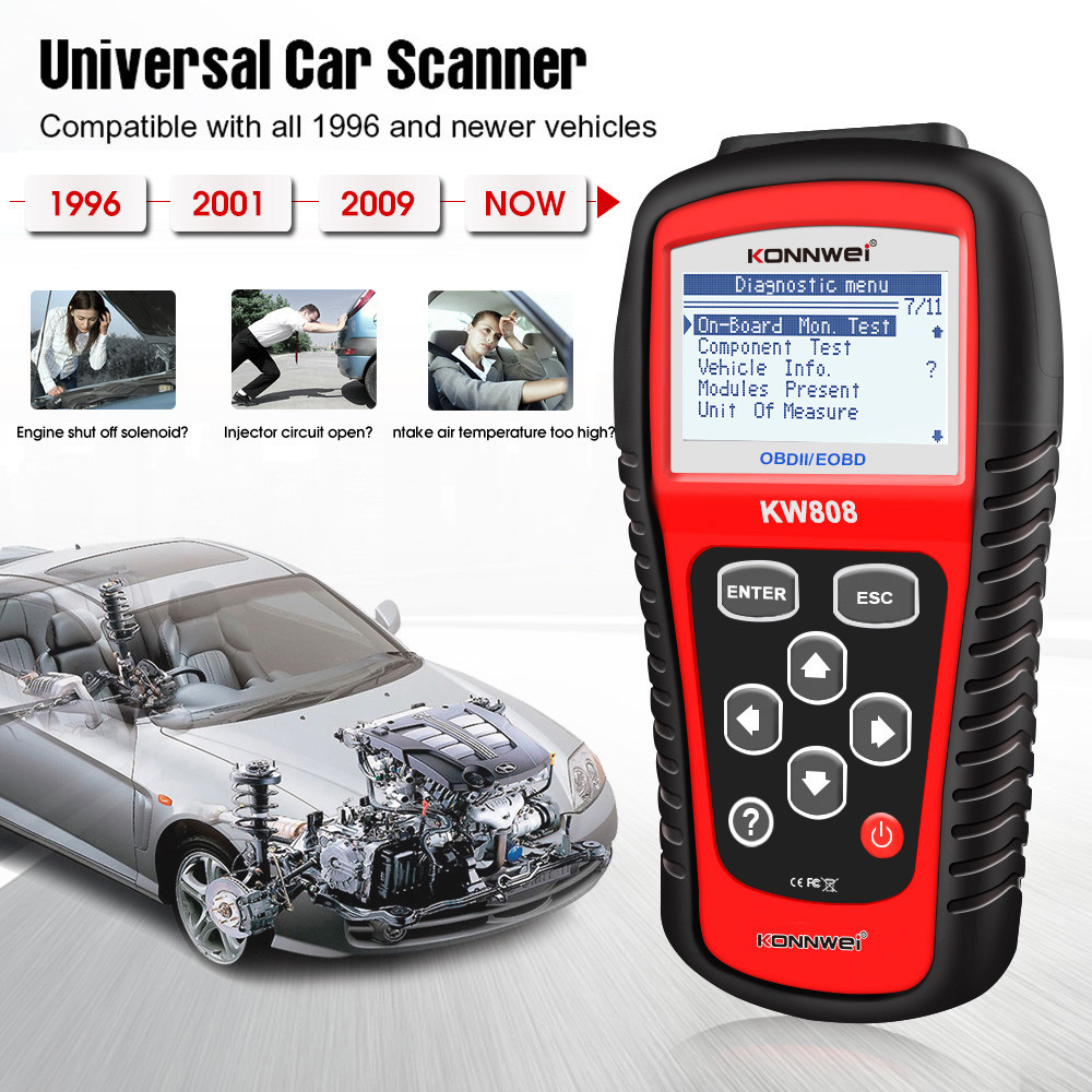 2.8 Inches Live Data Scanner Diagnostic Tool / Konnwei Kw808 Obd2 Scanner