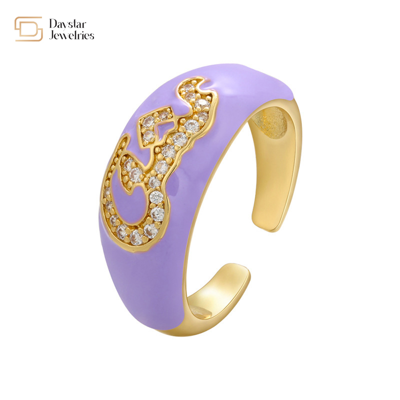 Custom Diamond Chunky Letter Rings Zircon Name Colorful Enamel Rings