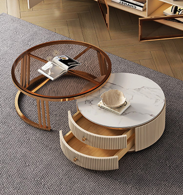 Glass Top Minimalist Combined Coffee Table Circular Marble Side Table OEM