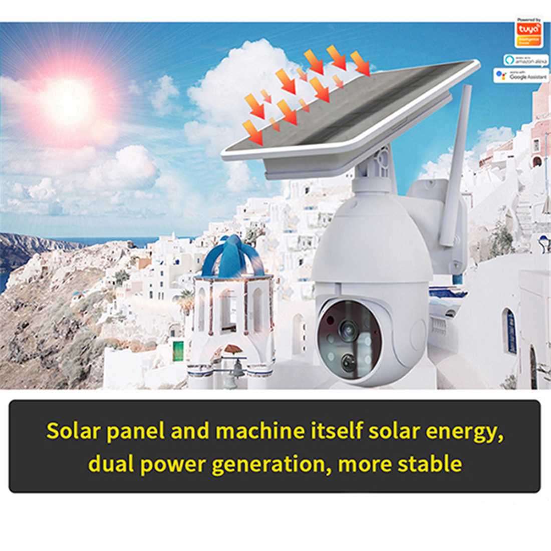Smart Wi-Fi White Security Camera Solar Charge 1080P Home Surveillance Support Night Vision PIR Motion Detect