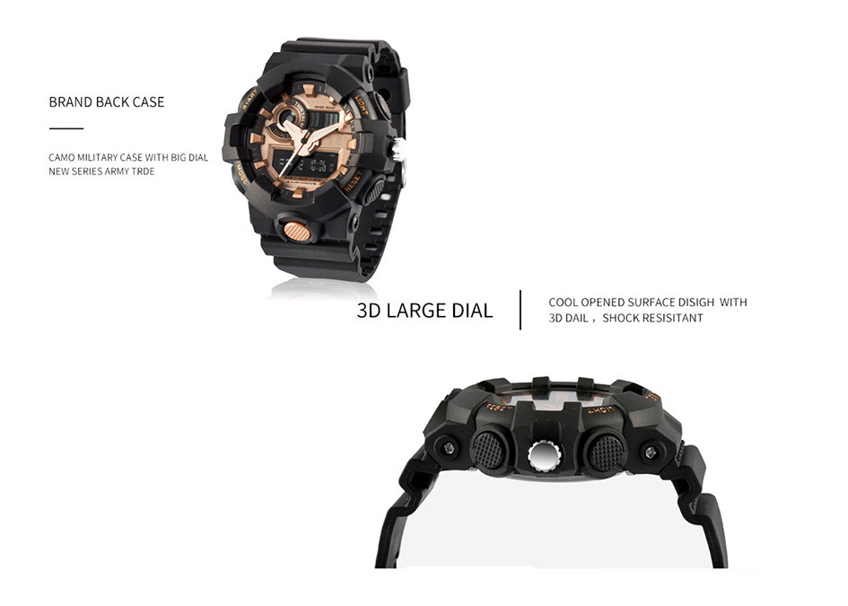 Dual Time Digital Sports Wrist Watches , Classic Sport Watches Plastic Case