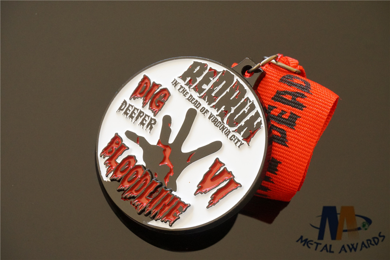 Black Nickle Custom Award Medals With Woven Ribbon Medaille For Club