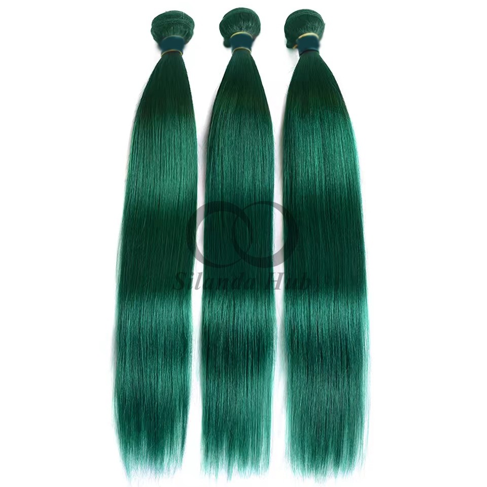Green Straight Remy Human Hair Bundles Sew In Weave Bundles Brazilian Bundle Deals