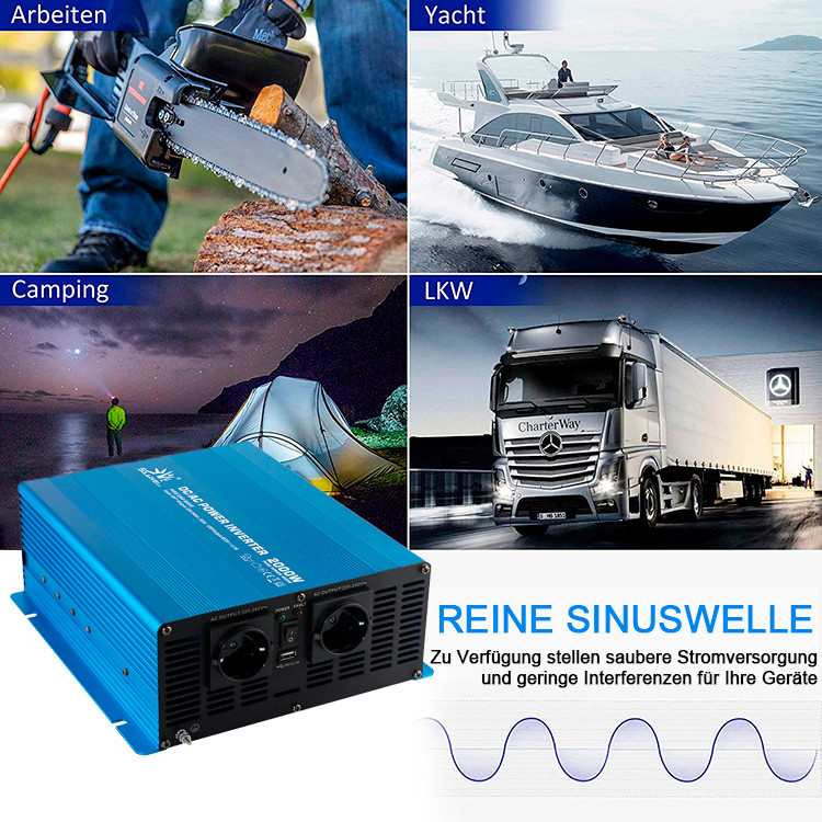 LED Digital Display Portable Pure Sine Wave Inverter Aluminum DC 12V To AC 220V