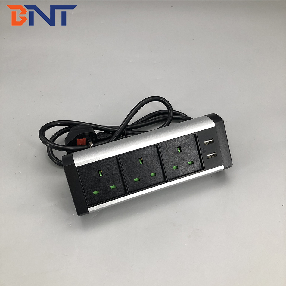 Aluminum UK power clamp on office desk edge tabletop power socket with usb charging