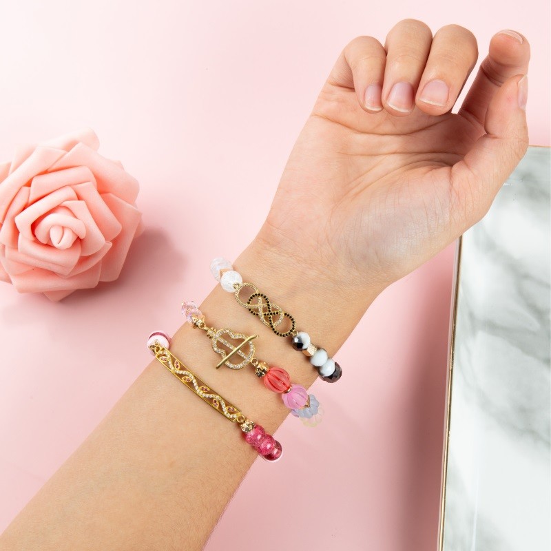 Candy Beads Handcraft Elastic Stackable Bracelet Set With Shine Zircon Charm