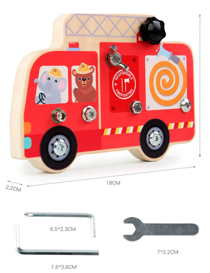 Preschool Wooden Car Busy Board Gear Unlocking Project Fire Truck Kindergarten Puzzle Toy