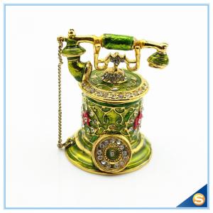 China Jeweled Enamel Trinket Box Antique Telephone Shape Trinket Box For Women