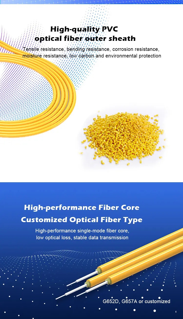 SC APC to SC APC Indoor FTTH G657A2 Simplex Optical Fiber Patch Cord with 1 Conductor