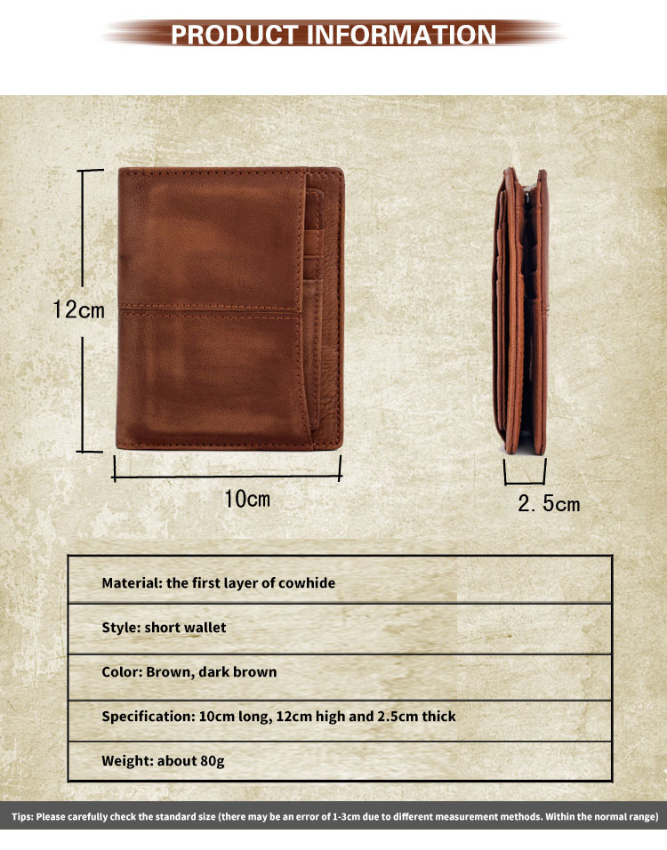 Short Wallet Rfid Genuine Crazy Horse Leather Wallet Leather Credit Card Holder for Men