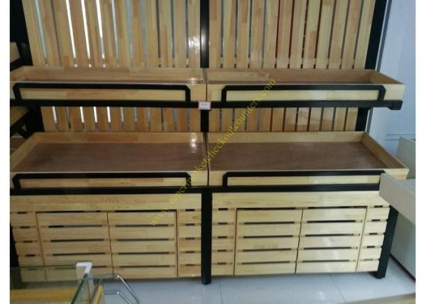 SGS Supermarket Wooden Retail Display Shelves Single - Sided Electrostatic Spray