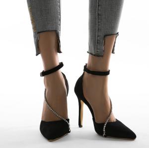 China Customized OEM Women Pointed Toe Pumps Crystal Glitter Square Buckle wholesale