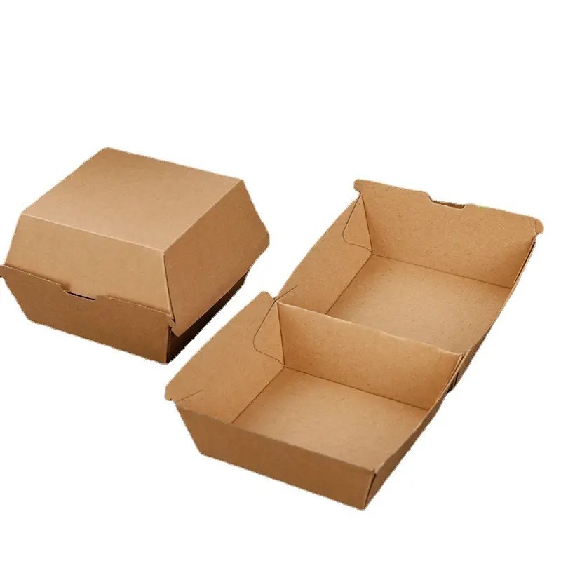 Burger Packaging Square Disposable To Go Boxes Microwave Paper Box Eco Friendly
