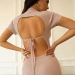 Polo Collar Hollow Backless High Waisted Maxi Dress Side Open