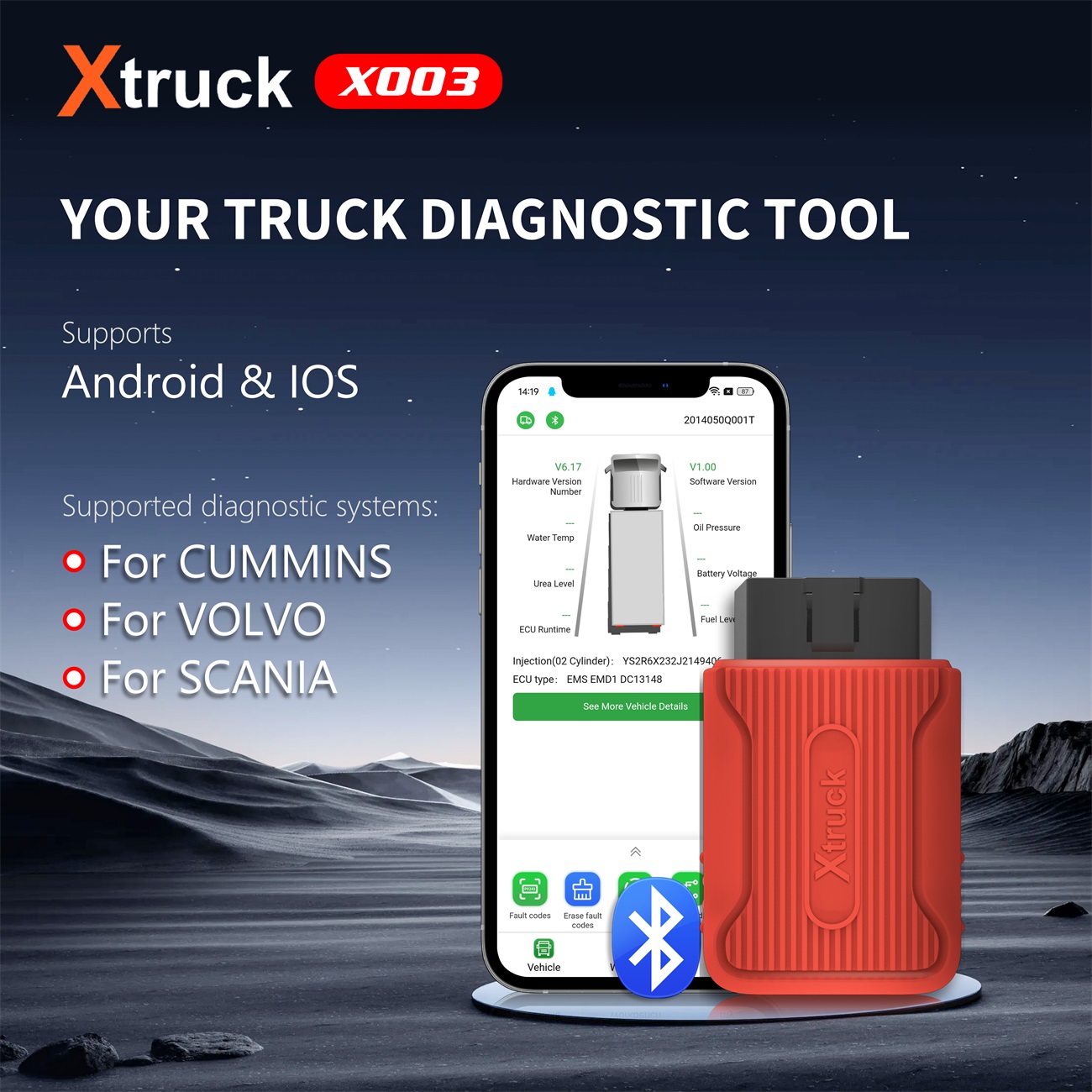 For Xtruck X003 scanner Tool DPF Heavy Duty Truck ECU Programming Forced Regeneration FOR Vol-vo/Sca-nia/Cummins Diagnostic Tool