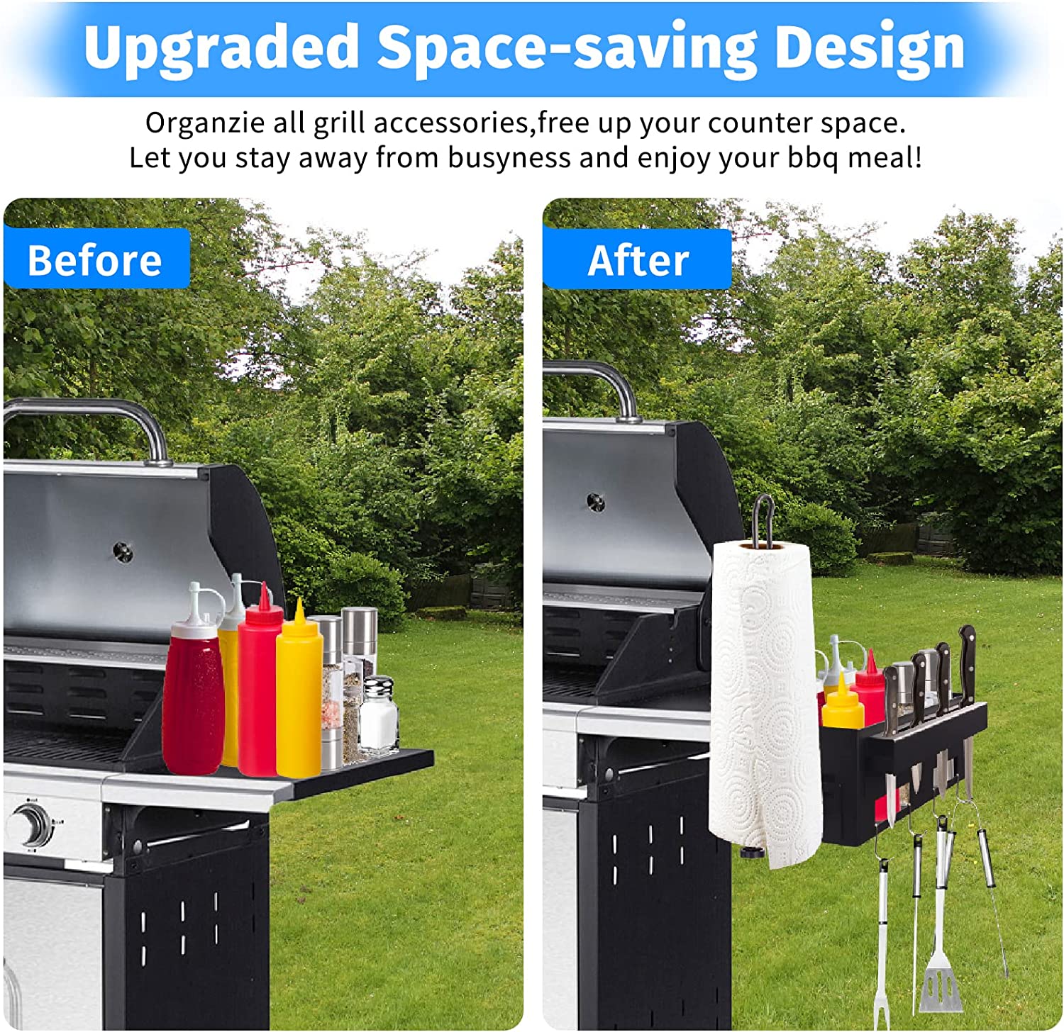 BBQ Accessories Storage Box with Magnetic Tool Holder Paper Towel Holder for 28"/36" Griddles