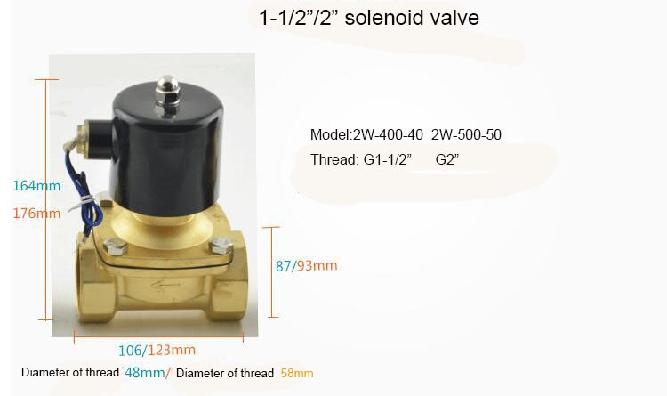 N/C Brass 2W-500-50 110 volt 12 volt 2inch Shut Off Valve for Water in China