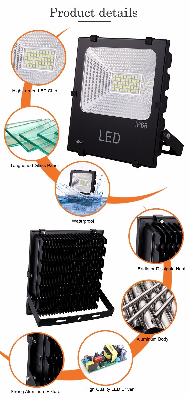 Fish Scale Reflector 50W LED Outdoor Flood Lighting For Garden , Power Factor >0.95