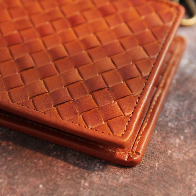 Woven Cowhide Leather Retro Handmade Short Wallet with Open Closure Package Weight 0.1kg
