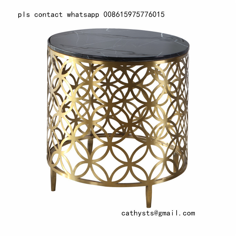 Customized laser cutting grille table iron steel stainless gold color round coffee table