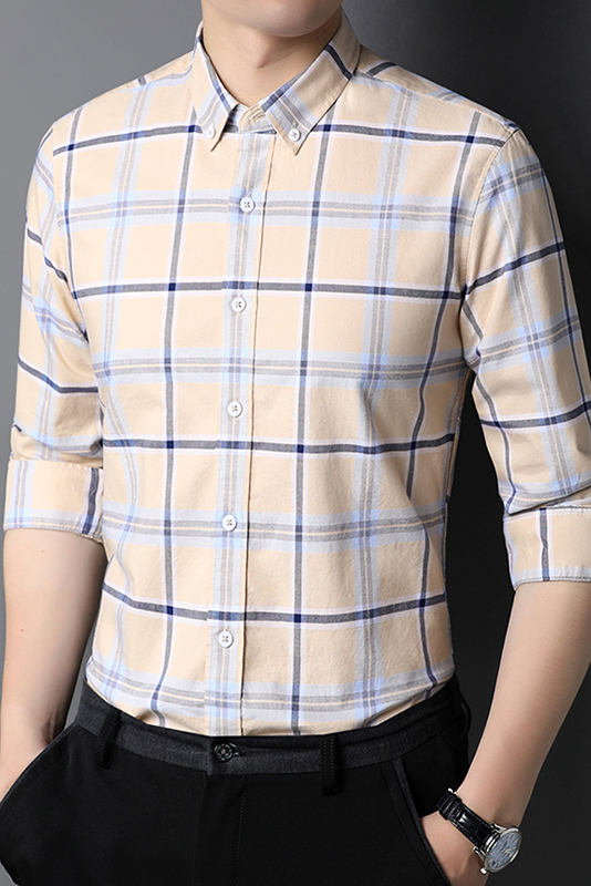 100% Cotton Plaid Western Fashionable Mens Shirts Half Long Sleeve Plus Size In Autumn
