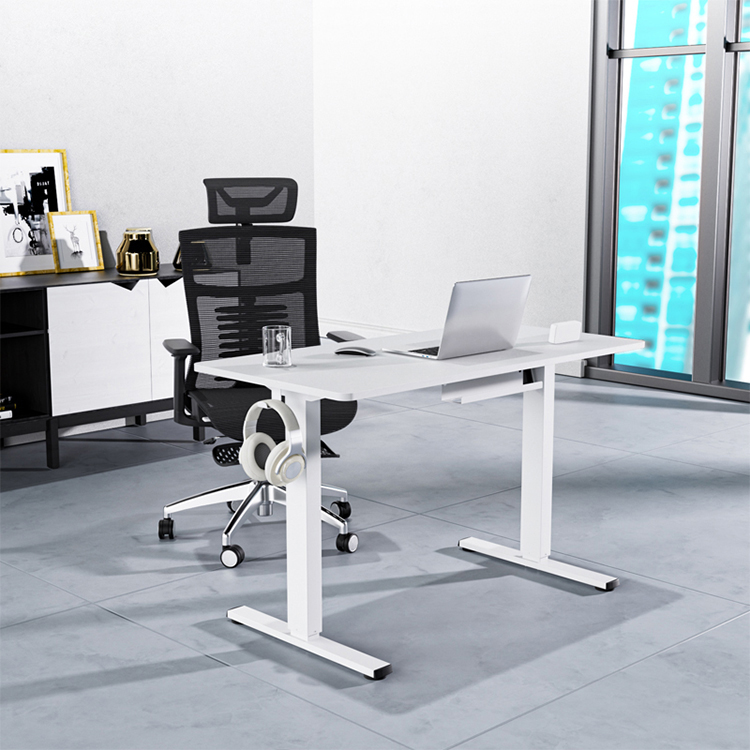 Electric Sit Standing Table White Wooden Home Office Desk 710 mm Adjustable Height