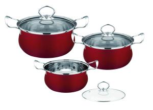 China Red Kitchen Pots And Pans Set Easy Cleaning , Durable Stainless Steel Cookware Sets wholesale