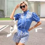 Women'S Two Piece Jumpsuit Casual Wear Delicate Buttons Broderie Top Shorts