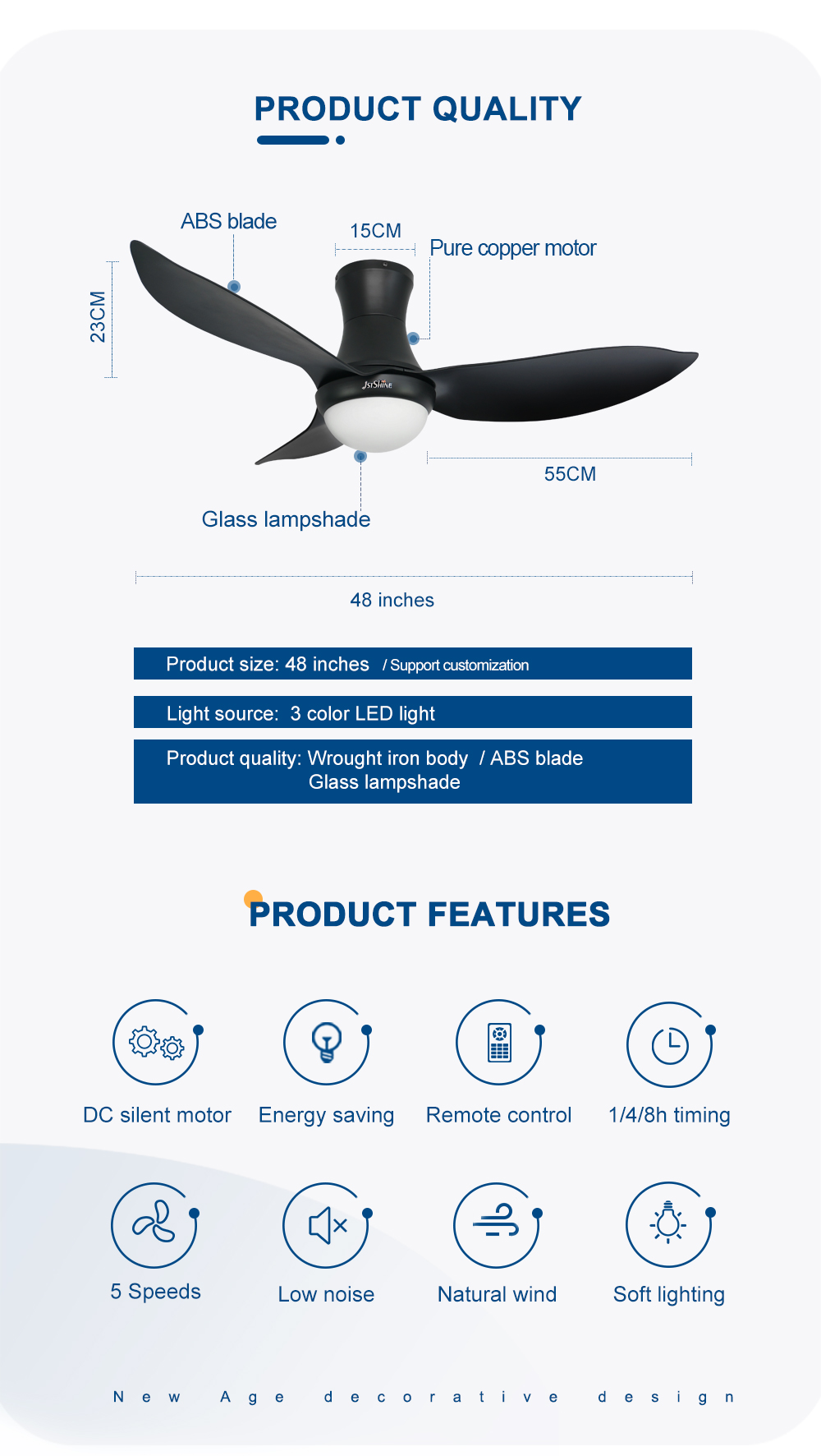 Low Ceilings 1stshine Ceiling Fan 110V/220V Silent with WIFI Control and Flush Mount