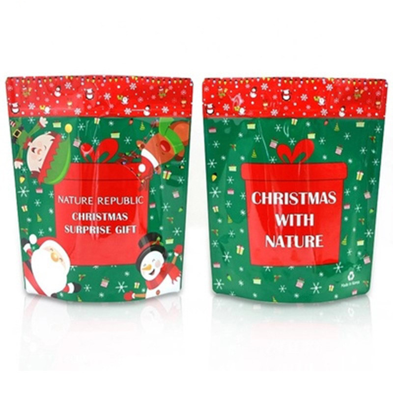 Christmas Stand Up Pouch With Handle, Snack Zipper Packaging Bag With Window